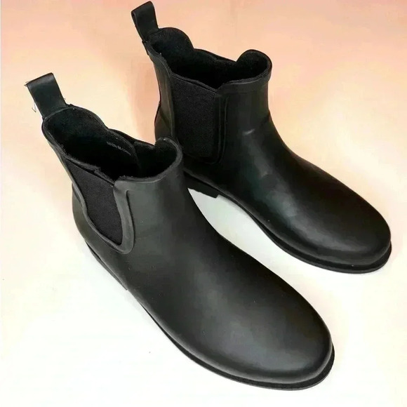 J. Crew Waterproof Rain Boots Booties Shoes Women's Size 7 Black Rubber Pull On - Picture 6 of 10